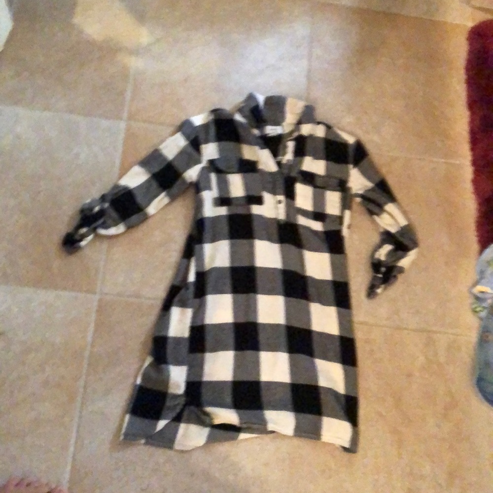 Black and white plaid flannel dress